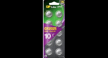 GP Extra Lithium CR2025 batterij (CR 2025 / DL2025)- 3V knoopcel batterij - 10 stuks batterijen CR2025
