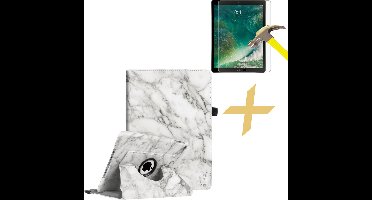 Hoes + Screenprotector geschikt voor iPad 2017 / 2018 9.7 Inch - 360 Graden Book Case Marmer + Screenprotector