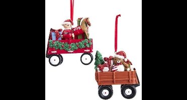 Kurt S. Adler Kerstornament - Bolderkar - set van 2 - rood en bruin - 9cm