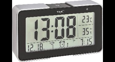 TFA Dostmann 60.2540.01 Wekker Zendergestuurd Zwart, Zilver Alarmtijden: 3