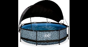EXIT Stone Frame Zwembad ø300 - Opzetzwembad - met Filterpomp & Schaduwdoek - Rond - Grijs