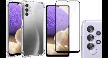 Hoesje geschikt voor Samsung Galaxy A32 5G - Screenprotector FullGuard & Camera Lens Screen Protector - Back Cover Case ShockGuard Transparant