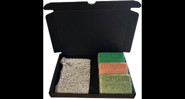 Soap bar set - zeep savon de marseille Menthe, Sinaasappelbloesem, Mojito 3x125 gr. + zeepzakje
