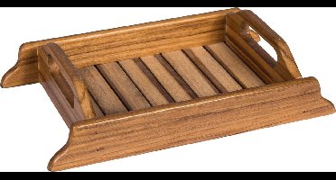 PTMD Dienblad Teak bruin 16x4x27 cm met droogbloemen boeketje.