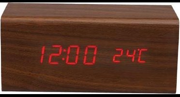 HOUTEN KLOK MET KALENDER EN TEMPERATUUR 18 x 8 x 8 cm
