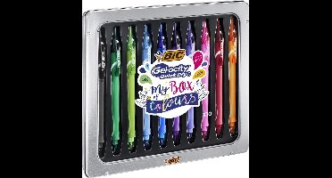 BIC Gel-ocity Quick Dry - My Box met Gekleurde Rollerbal Gelpennen - Medium Punt (0.7 mm) - Verschillende Kleuren - Metalen Geschenkdoos van 10