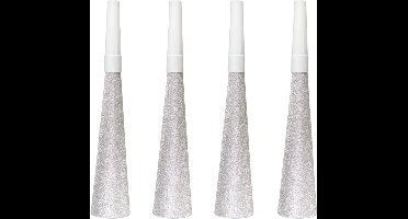 Zilverkleurige Glitter Toeters 19cm - 4 stuks