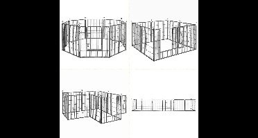 Hoppa! Hondenhekje - Puppyren - Konijnenren - 160x160 cm - 8 Delen van 80 x 80 cm - Zwart - Metaal - vierkant, rechthoek of achthoek naar keuze