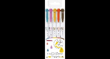 Zebra Mildliner - Brush pennen - Dubbelzijdig - Warme kleuren - Set van 5