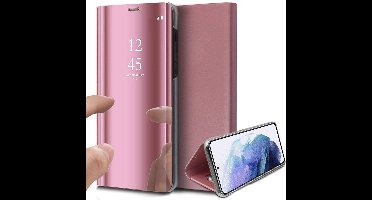 Hoesje geschikt voor Samsung S21 Plus - Spiegel Book Case Cover Hoes Rosegoud