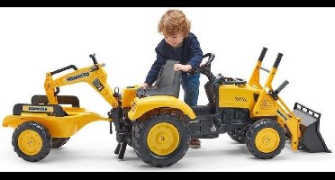 Falk Komatsu Traptractor Geel - Tractor met aanhanger en geluid - 3+ jaar