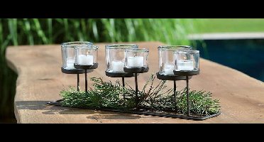 windlicht  Zwart - Kaarsenhouder - incl. 6 stevige glaasjes - Zwart Metaal - lengte 50cm