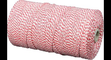 Katoenkoord - Rood/Wit - Touw - spoel 100gr - dikte 1,5mm - lengte 130 mtr (Nr.16)
