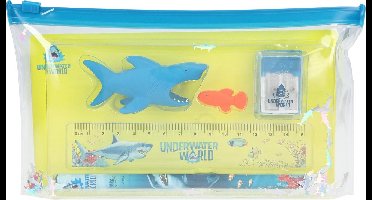 Dino World Schrijfset Underwater 15 Cm Transparant/blauw 6-delig