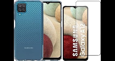 Hoesje geschikt voor Samsung Galaxy A12 - Screen Protector GlassGuard - Back Cover Case ShockGuard Transparant & Screenprotector