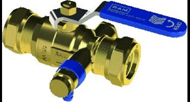 Raminex S28 Premium Antikalk kogelkraan met aftapgelegenheid messing incl. aftapper knel 28x28mm dn25 kiwa