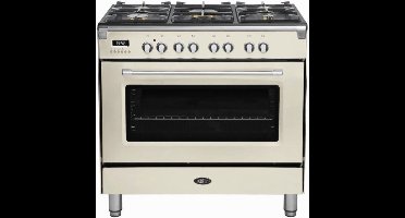 BORETTI CFBG901OW3 Gasfornuis 90cm, 5 branders incl. Dual Fuel, Enkele oven 87L, OW