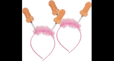 Out of the Blue Diadeem/tiara met piemels - 4x - roze - vrijgezellenfeest - Bachelor/Bachelorette party