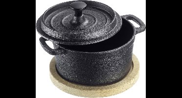 Westmark Gietijzeren Pan Tapas + Friends – kleine gietijzeren pan met deksel, geschikt voor alle soorten fornuizen, inclusief inductie en grill, incl. bamboe onderzetter – ijzer, 250ml