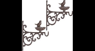 2x stuks wand vogel voederbak/drinkbak met haak gietijzer 19 cm - Vogelvoer - Vogelvoerbak - Vogeldrinkbak