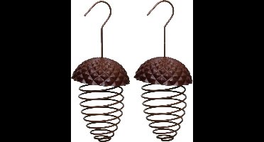 2x stuks ijzeren voederveren voor vetbollen/mezenbollen eikelvorm 23 cm - Vogel voederhangers/vetbolhangers