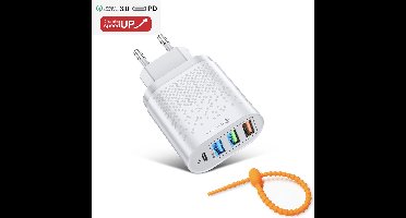 Colorful Sun® USB snel lader - PD Fast Charge 48W - 3 usb + pd usb - Quick Charger 3.0 - Gratis kabel-organizer - 1 stuk - USB stekker - USB Lader - Oplader voor Smartphones en Tablets - Thuislader - Universele Adapter met Type c poorten - telefoonst