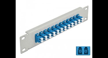 10 inch glasvezel patch panel 12 poort LC duplex blauw 1u grijs