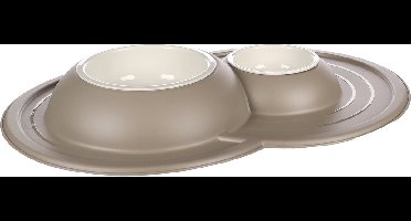 flamingo - eetpot MAICO DUO DINNER taupe - 2 potjes - 0.2l dia 9.5 cm + 0.6 l dia 13.5 cm - geheel 48 x 32.5 x 5.5 cm voor makkelijk onderhoud kunnen de potjes eruit- de grote boord vermijdt schuiven - mooi - past in elk interieur-