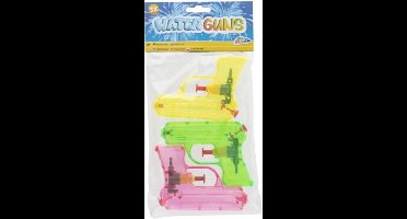 Grafix Waterpistooltje/waterpistool - 3x - klein model - 11 cm - geel/groen/roze