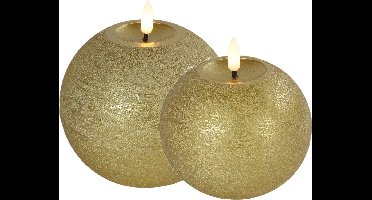 LED bolkaarsen/kaarsen - set van 2x st- goud - B10 x H11 cm, B12 x H12,5 cm