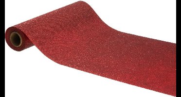 Chaks Kerst thema tafelloper op rol - 2x - rode glitter - 30 x 500 cm - polyester
