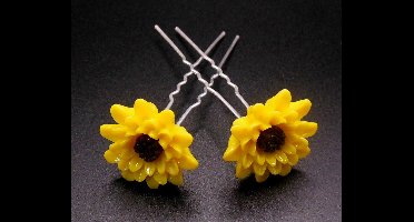 Haarpinnen kunststof bloem geel-bruin