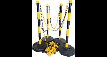 Afzetpalen set – 4 palen incl. 25 meter ketting - Geel/zwart - Mexxo