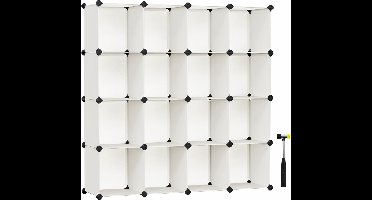 Opbergkast met 16 blokjes - modulaire organizer - kunststof rek, kastscheider - schoenenopslag - crèmewit - 31 x 153 x 153 cm