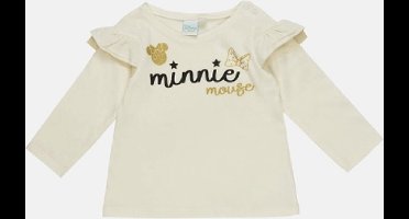 Disney Minnie Mouse Baby Shirt - Lange Mouw - Off White/Goud - Maat 86 (Tot 24 Maanden)