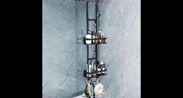 - doucherek, Hangrek, douchehouder van roestvrij staal met 2 manden en 2 haken, rek zonder boren, shampoohouder en douchegel, badkamer, 81,5 x 25 x 10 cm, zwart