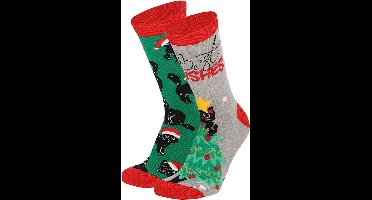 Apollo Dames Foute Kerstsokken Christmas Cat 2-Pack - Maat One Size