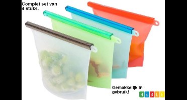 *** 4 Stuks Siliconen Vershoudzakken - Herbruikbaar - Bewaarzakken - Lekvrij - Foodsavers - Fresh Bags - van Heble® ***