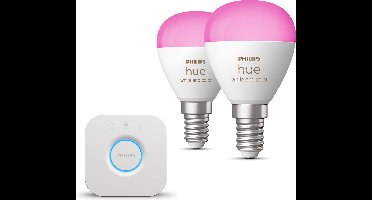 Philips Hue Starterspakket - E14 - met 2 Kogellampen - Wit en Gekleurd Licht - Incl. 1 Hue Bridge - Hue White and Color Ambiance