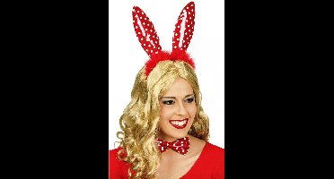 Chaks Verkleed diadeem paashaas/bunny oren - 2x - stippen - rood/wit - one size
