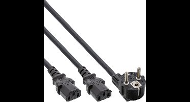 2x C13 - CEE 7/7 (haaks) Y-stroomkabel - 0,90m + 2x 0,90m - 3x 1,00mm / zwart - 1,8 meter