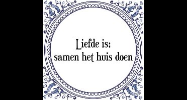 Tegeltje met Spreuk (Tegeltjeswijsheid): Liefde is; samen het huis doen + Kado verpakking & Plakhanger