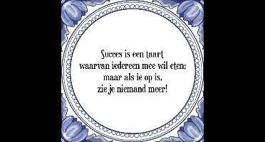 Tegeltje met Spreuk (Tegeltjeswijsheid): Succes is een taart waarvan iedereen mee wil eten; maar als ie op is, zie je niemand meer! + Kado verpakking & Plakhanger