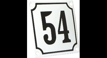 Emaille huisnummer wit/zwart nr. 54 10x10cm