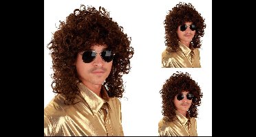 3x Pruik bruin kort krulletjes - carnaval festival party optocht