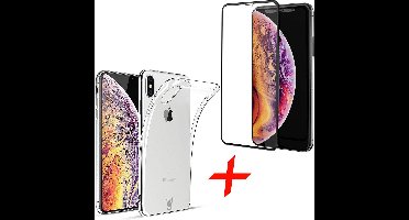 Transparant Hoesje geschikt voor Apple iPhone Xs / X - TPU Gel Siliconen Case + Tempered Glass Screenprotector Full Screen iCall