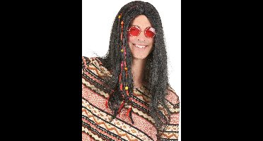 Vegaoo - Zwarte hippiepruik voor volwassenen. - Zwart - One Size