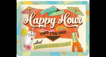 Happy Hour Cocktail Wandbord - Metaal - 15 x 20 cm