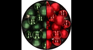 32x stuks kunststof kerstballen mix van donkergroen en rood 4 cm - Kerstversiering