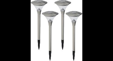 Set van 4x stuks solar tuinlampen/prikspots op zonne-energie 47 cm RVS - Prikspots tuinverlichting